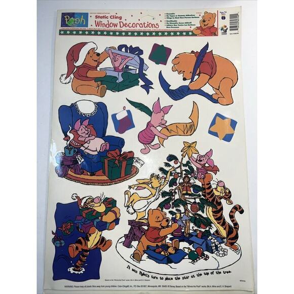 Disney Other - Vintage 12 In. X 17 In. Sheet ~Winnie the Pooh~ Christmas Window Clings.